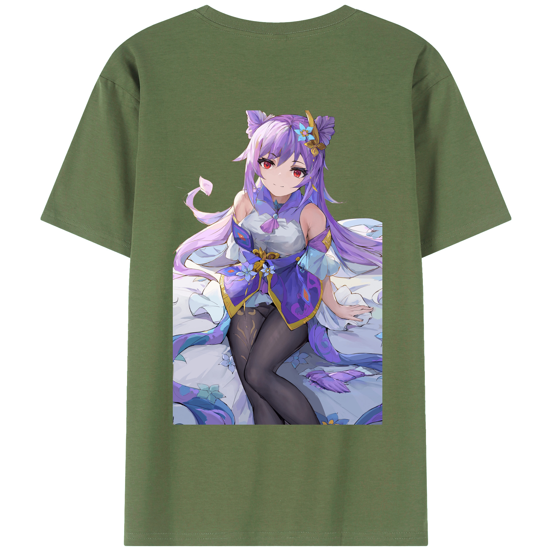 げんし神 刻晴 こくせい genshin Kokusei 綿100％ メンズ半袖Tシャツ（バックプリント） 通気性